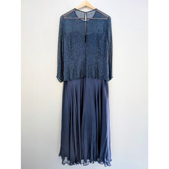 Montage by Mon Cheri Silk Mother of the Bride Dress Blue Formal Gown Size 18 - Picture 3 of 10